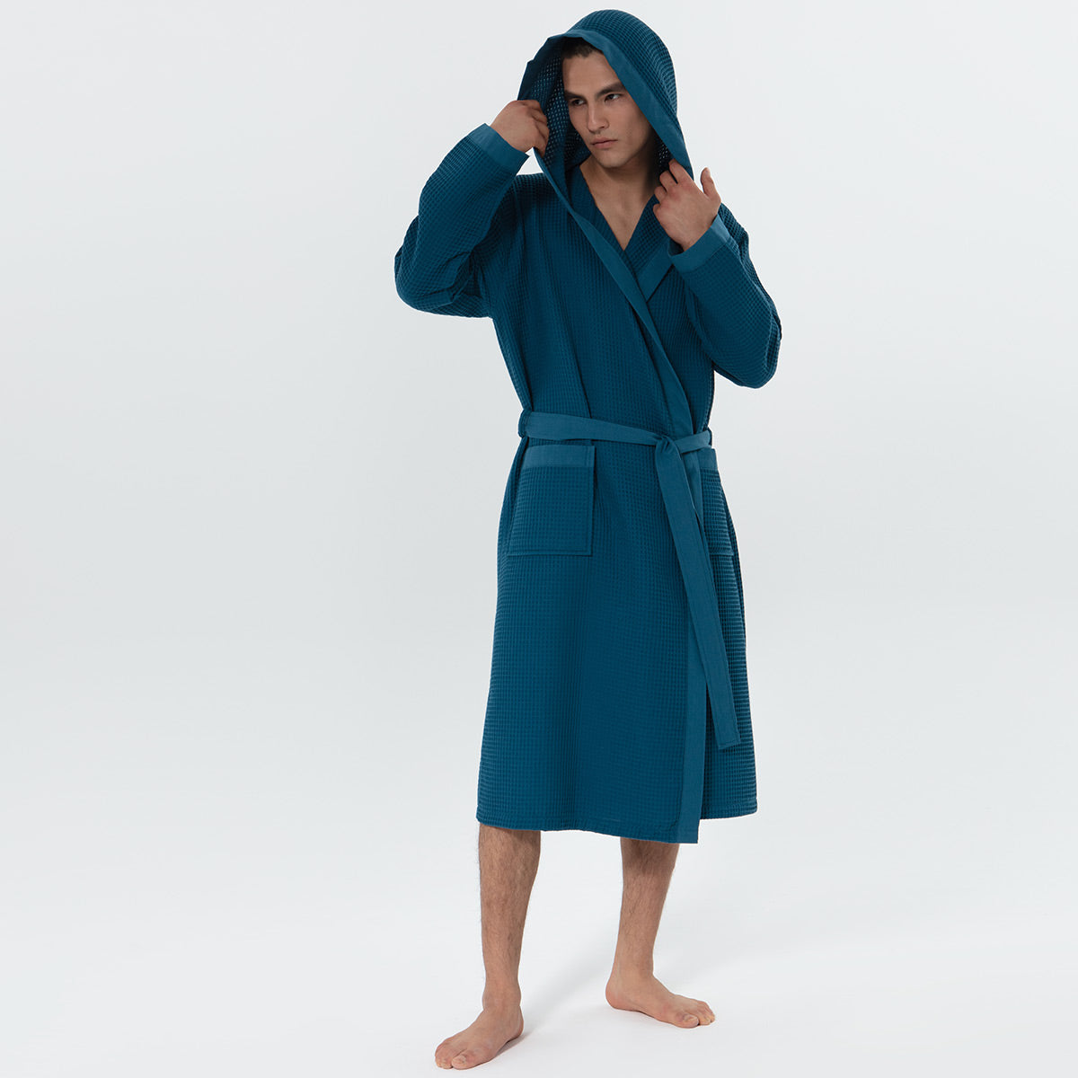 Men's Hooded Turkish Cotton Waffle Robe-3