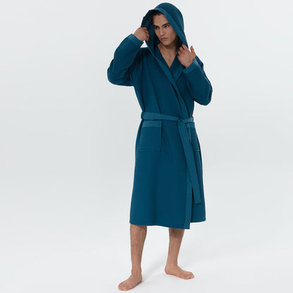 Men's Hooded Turkish Cotton Waffle Robe-3