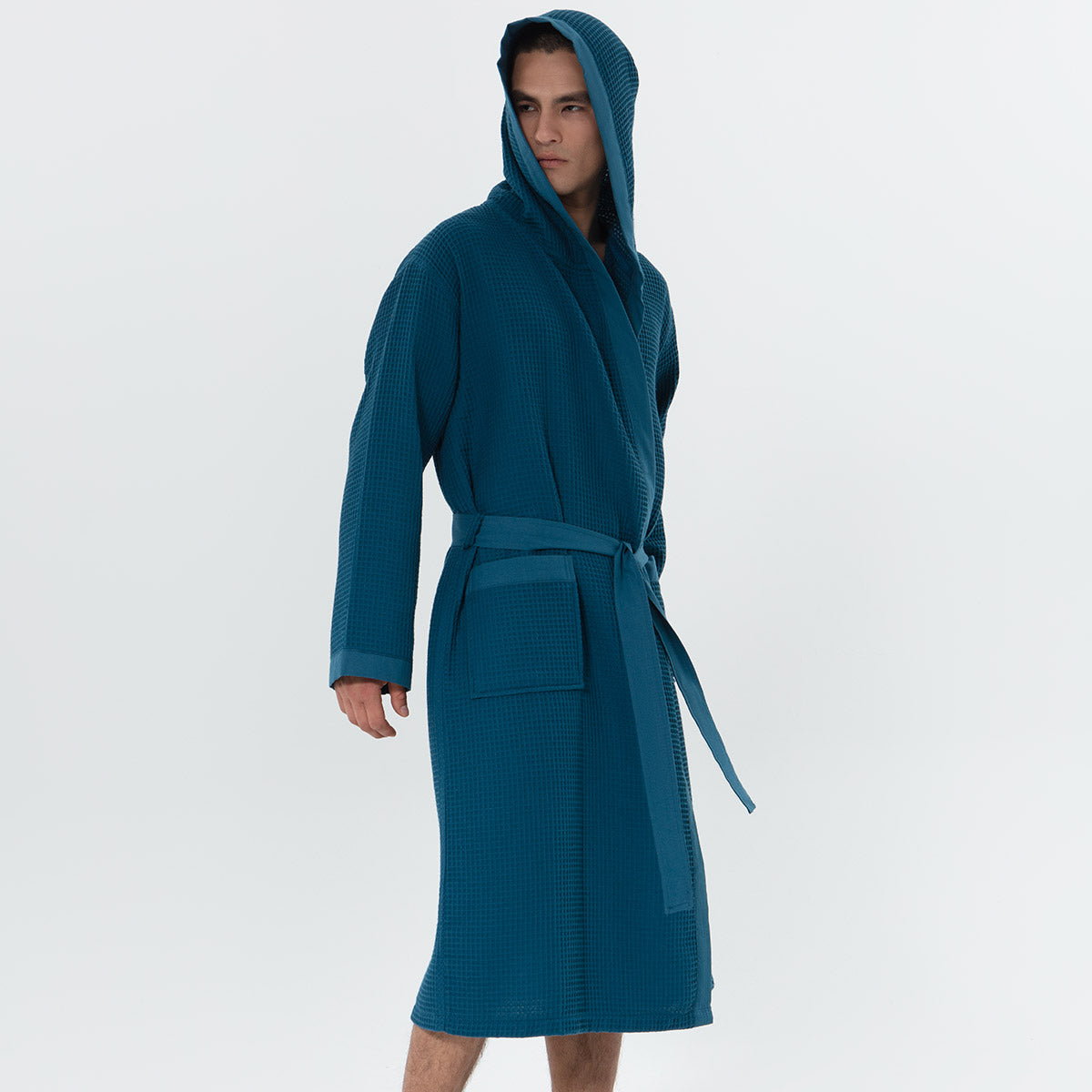 Men's Hooded Turkish Cotton Waffle Robe-4