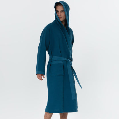Men's Hooded Turkish Cotton Waffle Robe-4