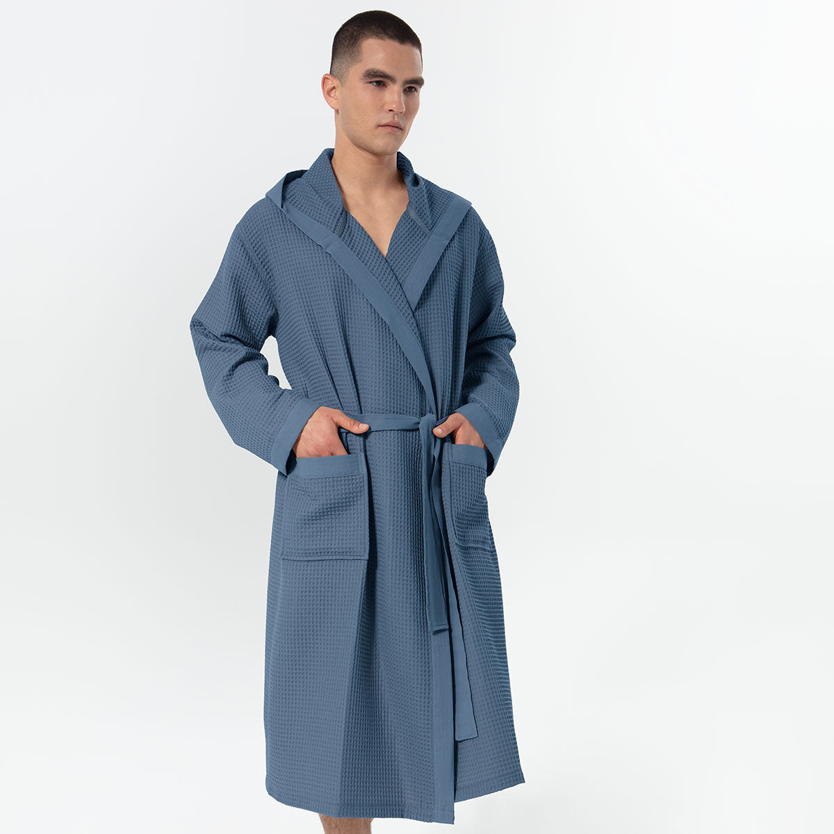 Men's Hooded Turkish Cotton Waffle Robe-1