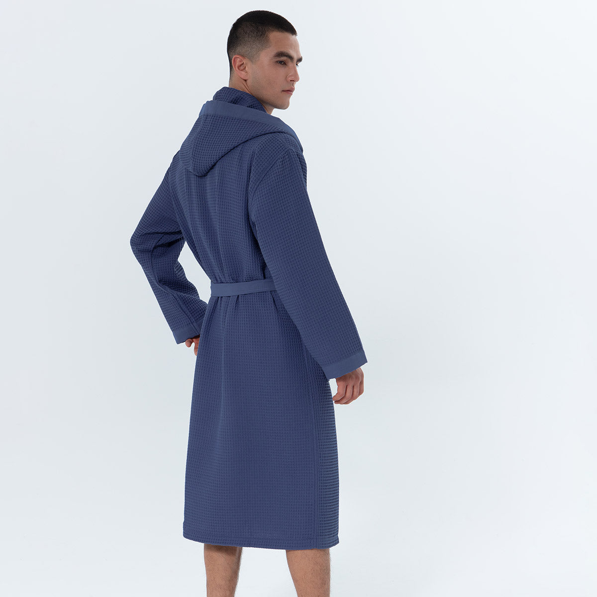 Men's Hooded Turkish Cotton Waffle Robe-12