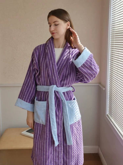 Ultra Soft Dopamine Stripe Bathrobe - 100% Organic Long-stapled Cotton-1