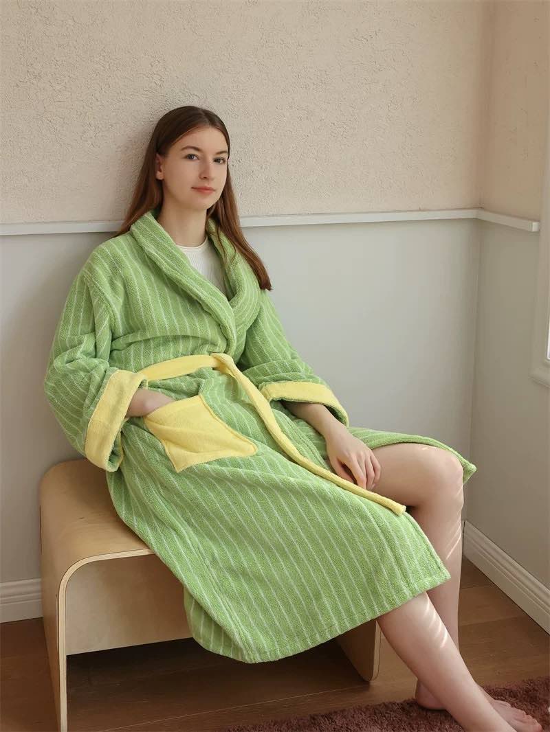 Ultra Soft Dopamine Stripe Bathrobe - 100% Organic Long-stapled Cotton-3