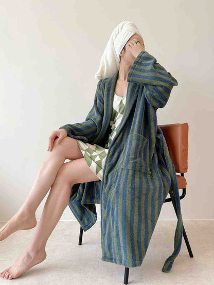 Ultra Soft Retro Stripe Bathrobe - 100% Organic Long-stapled Cotton-4