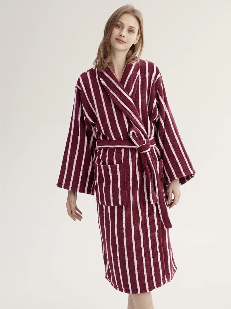 Ultra Soft Retro Stripe Bathrobe - 100% Organic Long-stapled Cotton-0