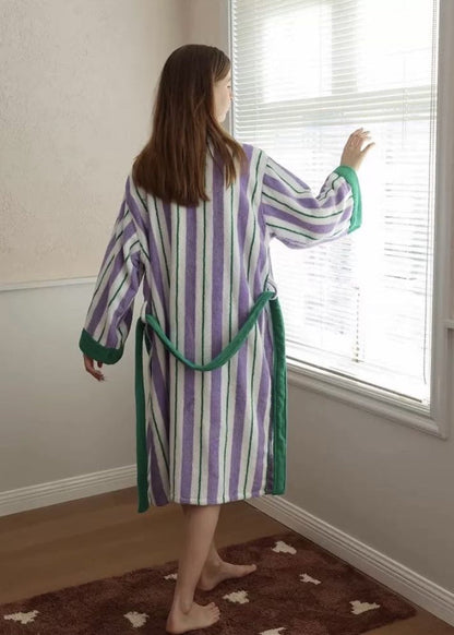 Ultra Soft Whimsical Retro Stripe Bathrobe - 100% Organic Long-stapled Cotton-2