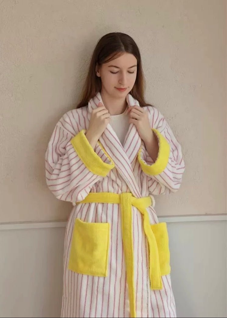 Ultra Soft Whimsical Stripe Bathrobe - 100% Organic Long-stapled Cotton-0