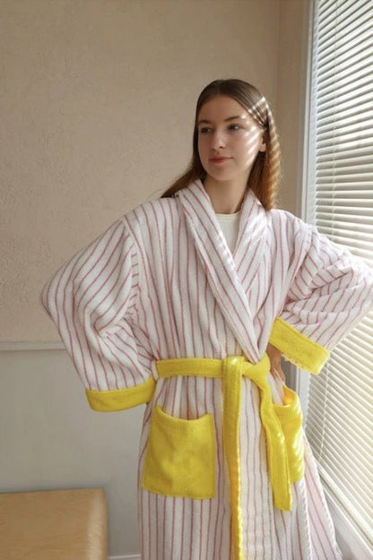 Ultra Soft Whimsical Stripe Bathrobe - 100% Organic Long-stapled Cotton-4