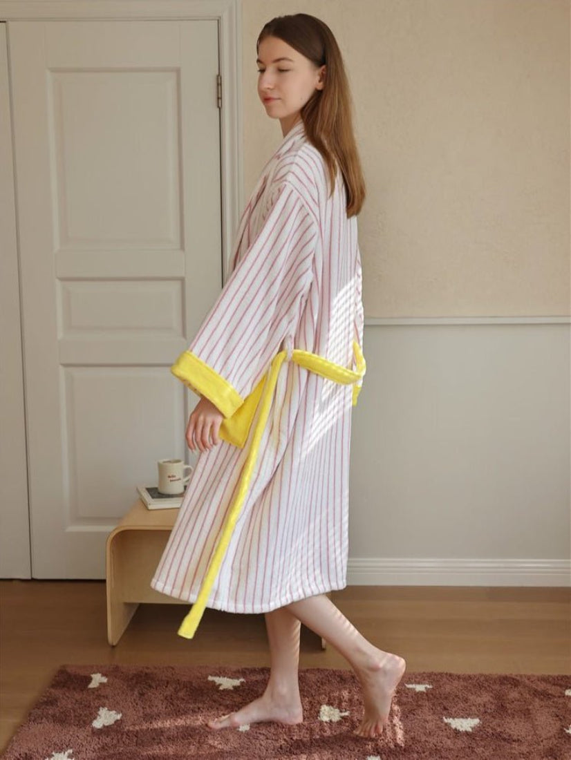 Ultra Soft Whimsical Stripe Bathrobe - 100% Organic Long-stapled Cotton-2