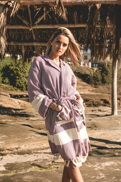 Venice Turkish Towel Bathrobe – 100% Turkish Cotton Unisex Kimono Robe with Deep Pockets & Belt (S/M, L/XL)-5