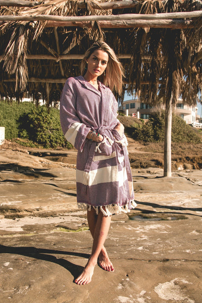 Venice Turkish Towel Bathrobe – 100% Turkish Cotton Unisex Kimono Robe with Deep Pockets & Belt (S/M, L/XL)-3