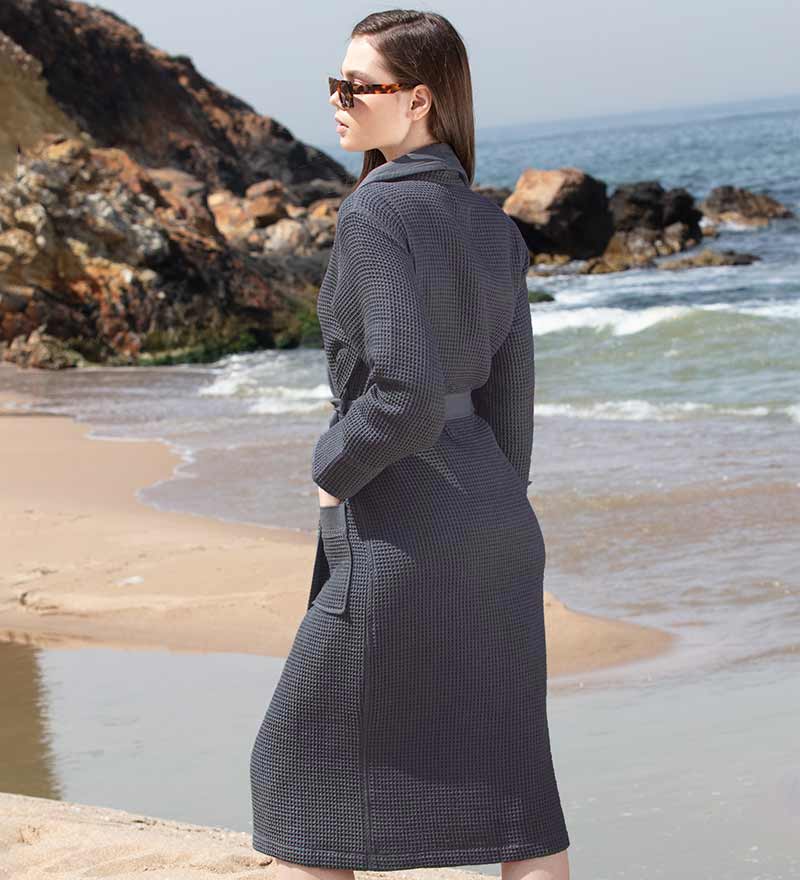1035 Women’s Lightweight Waffle Spa Robe with Shawl Collar