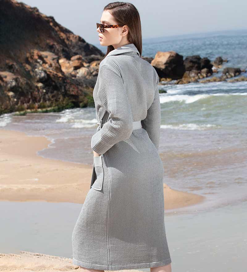 1035 Women’s Lightweight Waffle Spa Robe with Shawl Collar