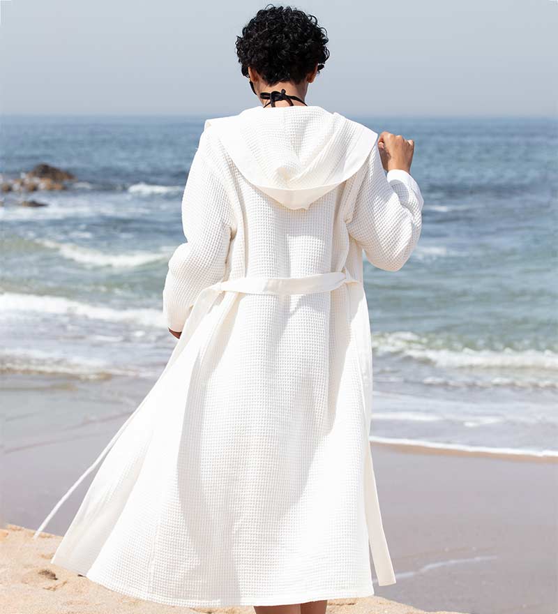 Women’s Turkish Cotton Waffle Hooded Robe-5