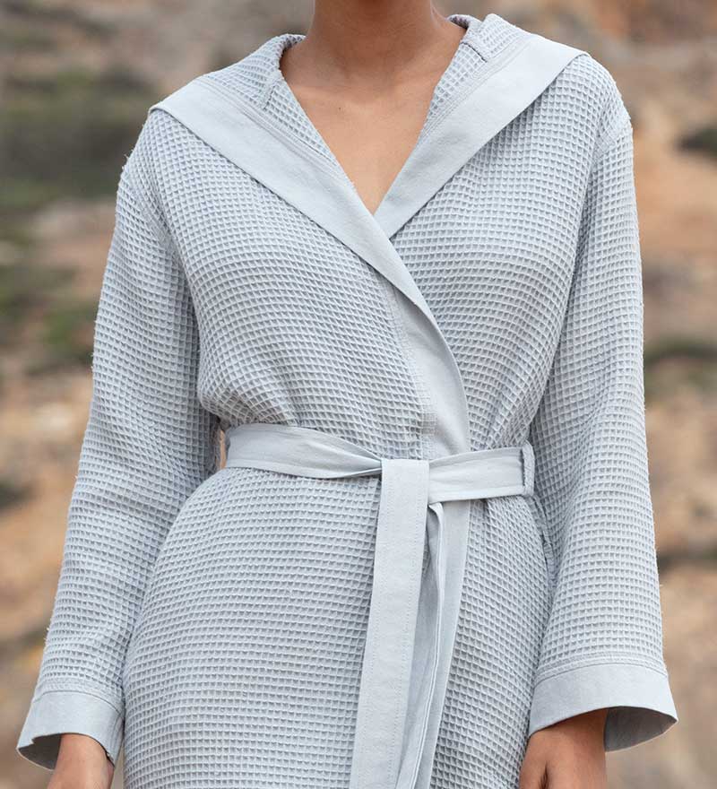 Women’s Turkish Cotton Waffle Hooded Robe-1