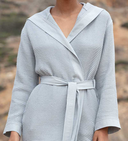 Women’s Turkish Cotton Waffle Hooded Robe-1