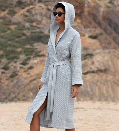 Women’s Turkish Cotton Waffle Hooded Robe-2